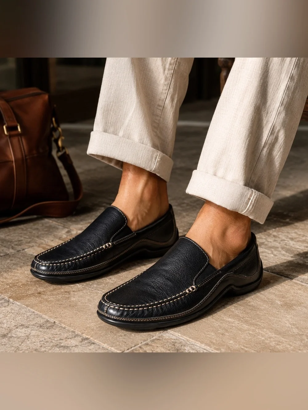 Cole Haan CO3557 Men’s Black Leather Driving Loafers Sz 11M Venetian